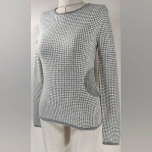 Allude Houndstooth V-Neck Sweater Green/White Small
